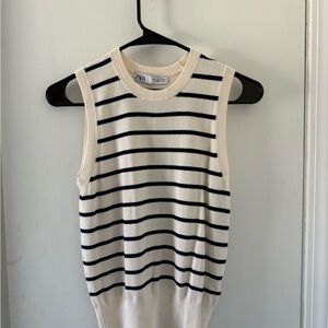 Zara Cream and Navy Striped Tank